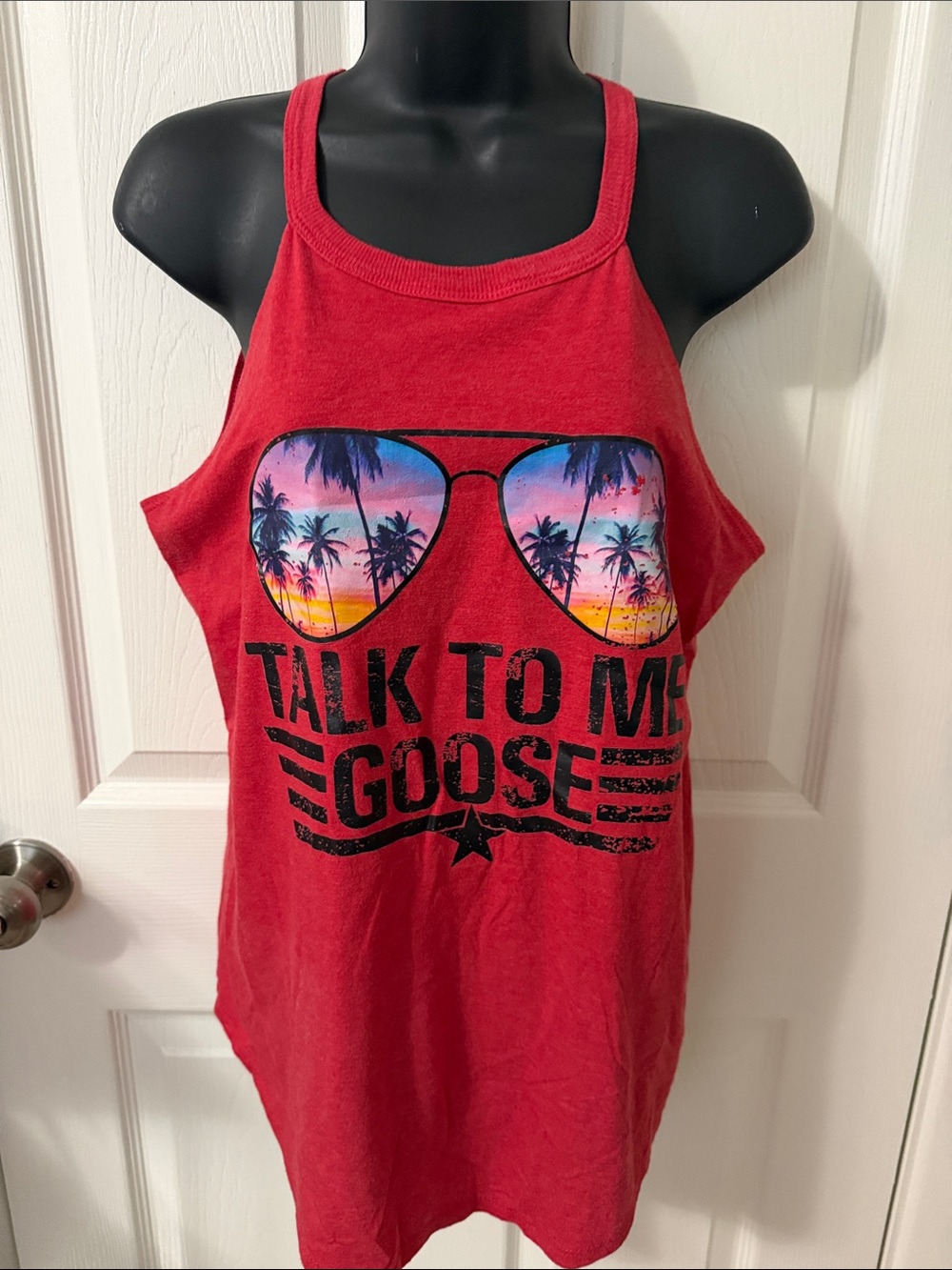 District Red Racerback Tank Top with Tropical Sunglasses Graphic
